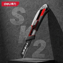 Deli 1 Pcs Sharp Zinc Alloy Metal Retractable Utility Knife, Heavy Duty Quick-Change SK2 Blades Box Cutter for Cardboard, Carton