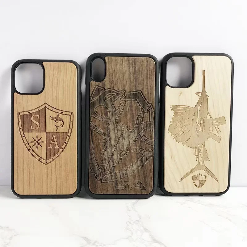 Customized Laser Engraving Cherry Walnut Wooden Phone Case For iPhone 14 13 12 mini 11 Pro Max  6 7 8 Plus Xr X Xs Wood Cases