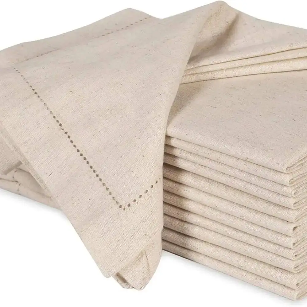 10 PCS Cotton Linen Napkins Frayed Openwork Fabric Napkin Suitable for Weddings Western Restaurant Home Use