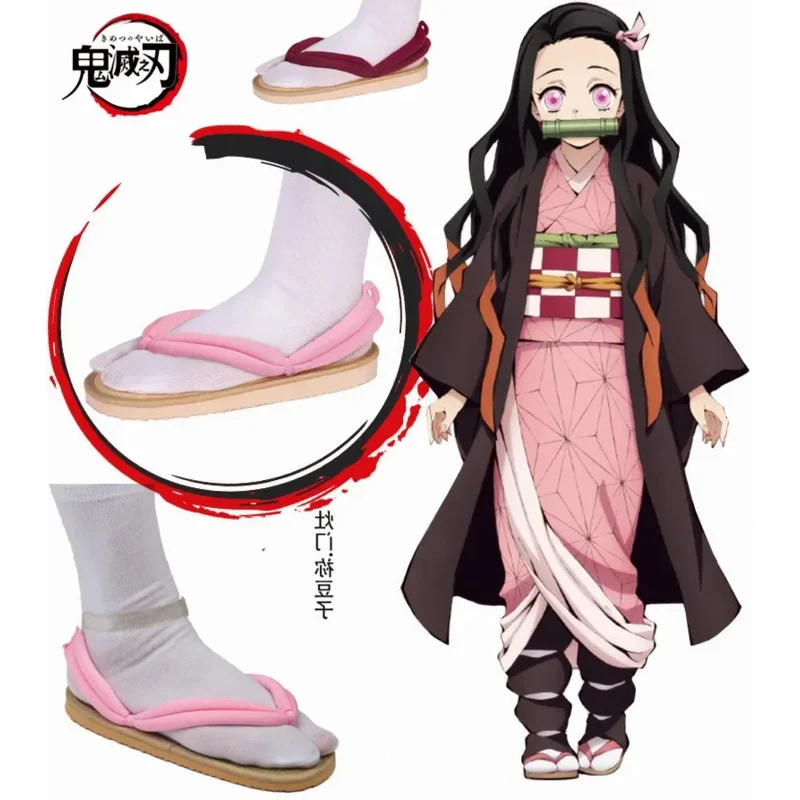 2025 New EUR Size Demon Slayer Cosplay Shoes Kimetsu No Yaiba Tanjirou Clogs Sandals Kamado Nezuko Geta Kochou Shino★★★hh