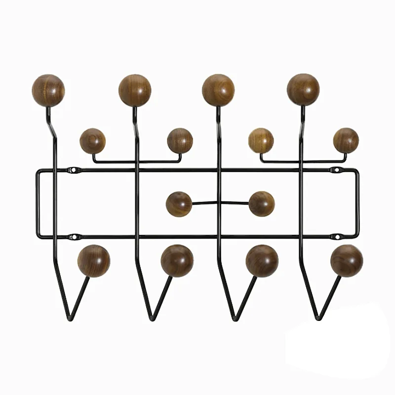 Furniture Hang It All Coat Rack Walnut Wood Balls Metal Hooks Clothes Holder Hat Wall Hanger for Living Room Classic Creative