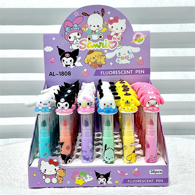 

24 pcs/lot Sanrio Kuromi Cinnamoroll 6 Colors Highlighter Pen Cute Drawing Marker Pens Fluorescent Pen Office School Supplies