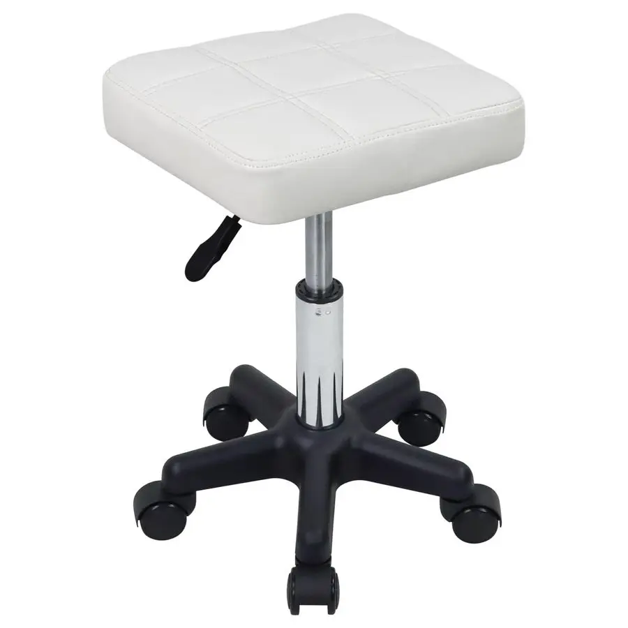 

Square Swivel Stool with Wheels PU Leather Rolling Stool Height Adjustable for Spa Salon Massage White