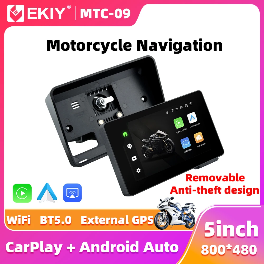 EKIY Portable Removable Digital Dashboard Android Auto Wireless CarPlay Moto External GPS Motorcycle Navigation Display Screen