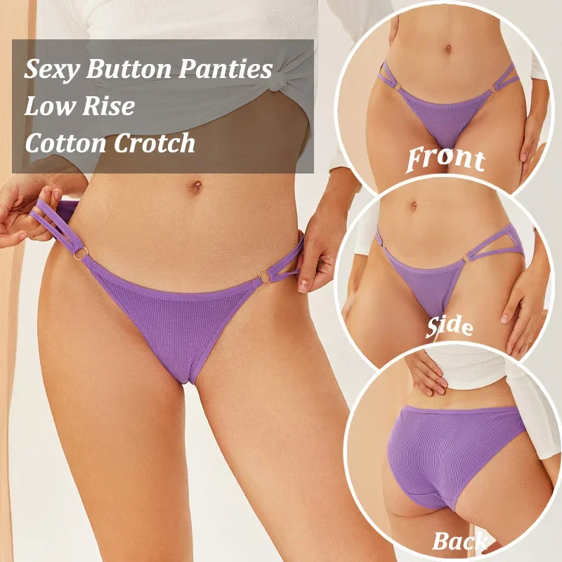 5PCS Sexy Cotton Low Waist Panties For Women Seamless Comfortable Thread Round Buckle Briefs Breathable Intimates Lingerie S-XXL