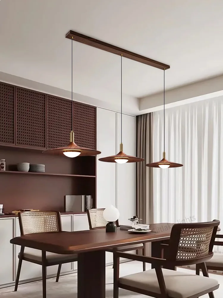 

Dining room chandelier, Italian minimalist walnut color UFO light, creative living room light, restaurant kitchen chandelier