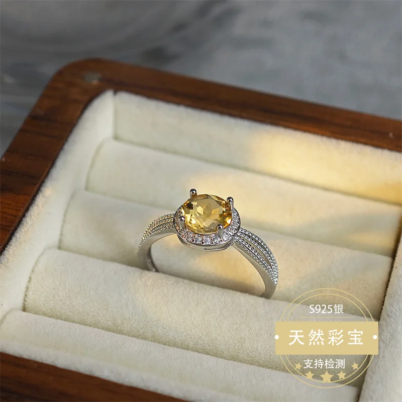 Natural Gemstone Women Ring Citrine Resizable Size Anniversary Girl Lady Fine 925 Sterling Silver Ring