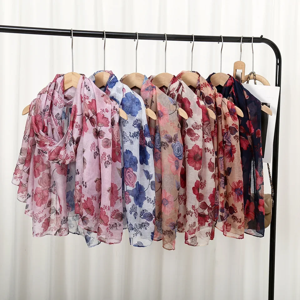 

Floral Print Bali Scarf Women's Spring Summer Long Shawl Muslim Hijab Thin Sunscreen Wrap