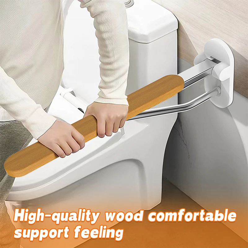 

Foldable Wooden Toilet Safety Rail Non-Slip Wall-Mounted Powder Coated Modern Design Bathroom Grab Bar for Elderly Disabled