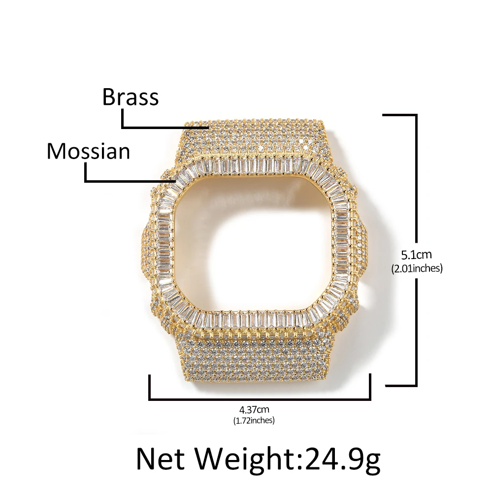 Uwin Baguettecz Moissanite Watch Case for DW5600 Series Square Watch Cover Full Paved Setting Stones Men's Watch Accessories