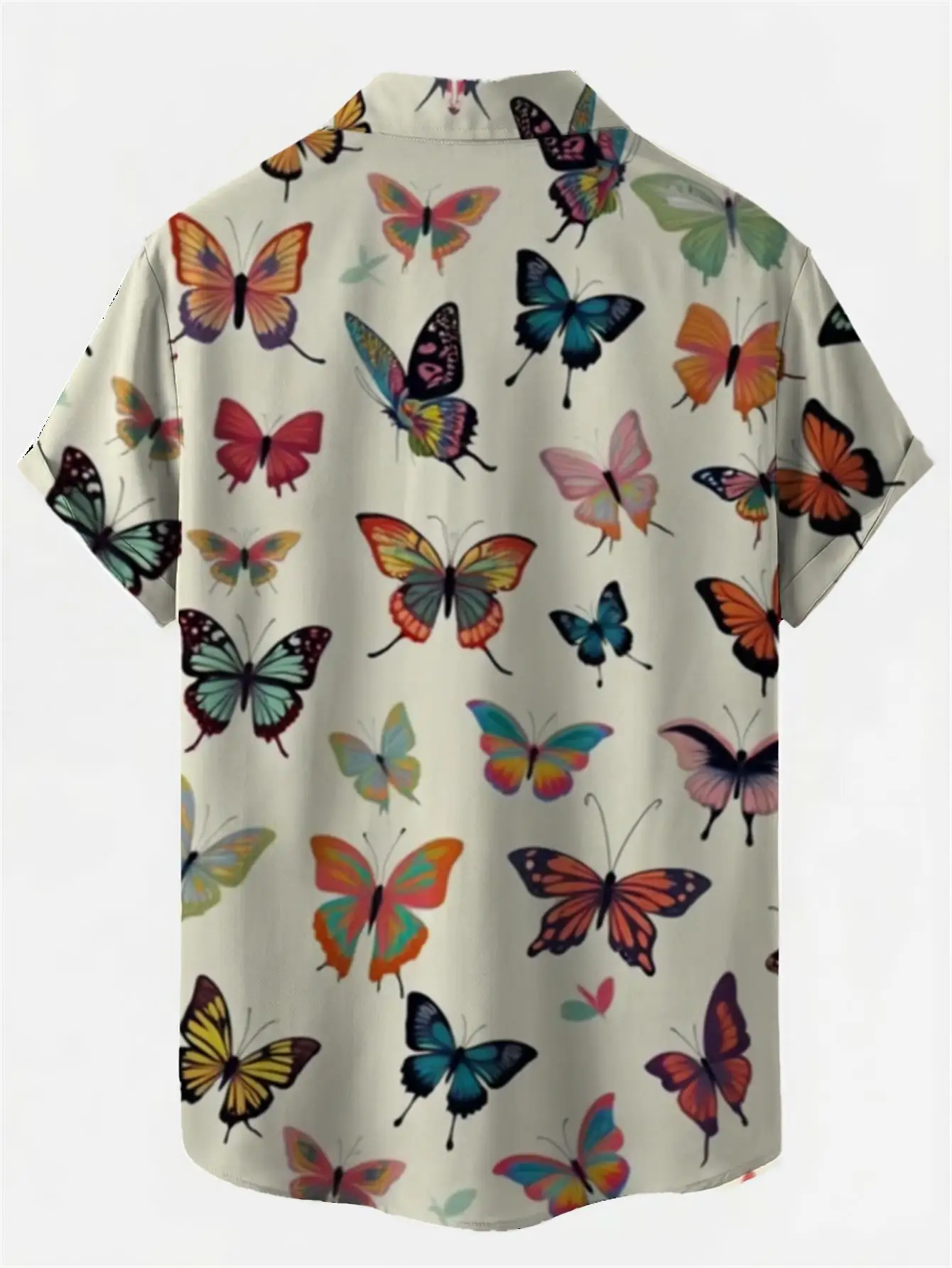 Men's Shirt Colorful Butterfly Print Short Sleeve Lapel Button Shirts Summer Beach Vacation Casual Tops Men Clothing