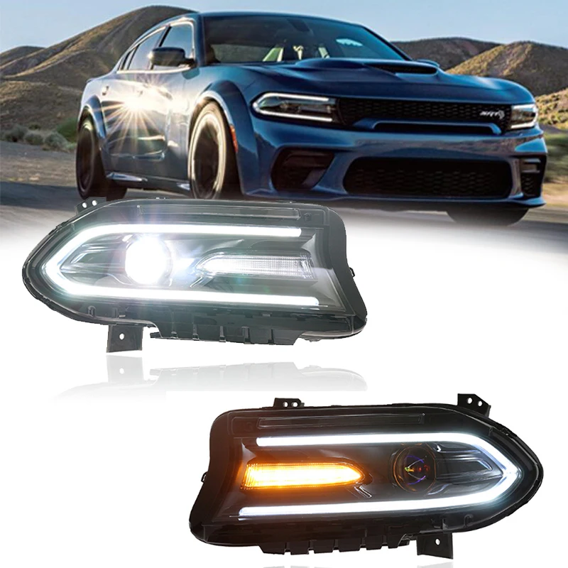 Car Front Lights For 2015-2020 Dodge Charger SRT GT Led Headlights Assembly Modified Bluetooth App Control RGB Led Headlamp