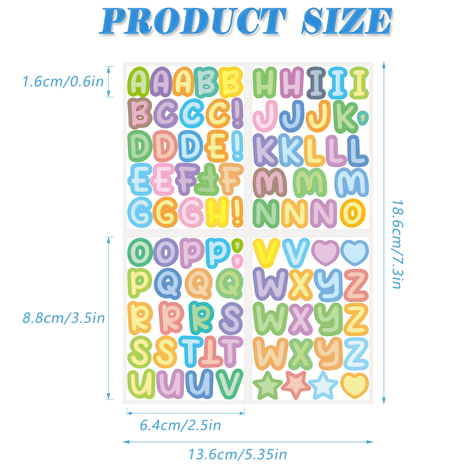 Letter Stickers 5 Sheets Small Alphabet Stickers 0.6 Inch Waterproof Self Adhesive Sticker for Stationery Scrapbook Multicolor