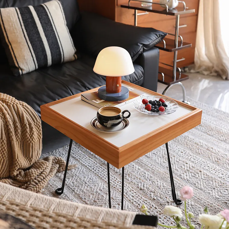 INS Style Folding Side Table, Portable Coffee Table with Nesting Trays for Living Room & Camping, Multi-Functional Home Decor
