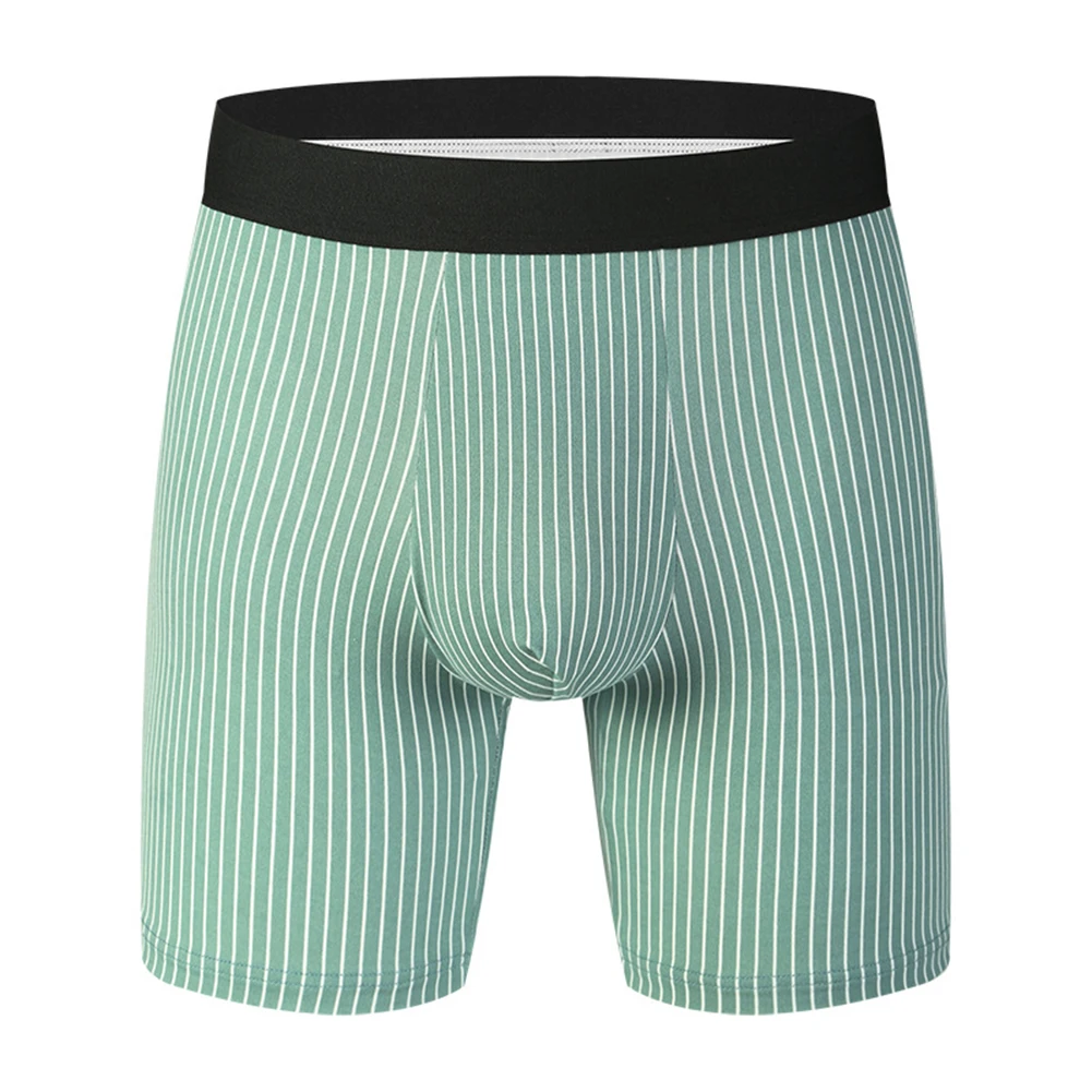 Stripes Men Long Leg Boxers Breathable Panties Boxershorts Trunks Underwear Male Lingerie Sexy Shorts U Convex Pouch