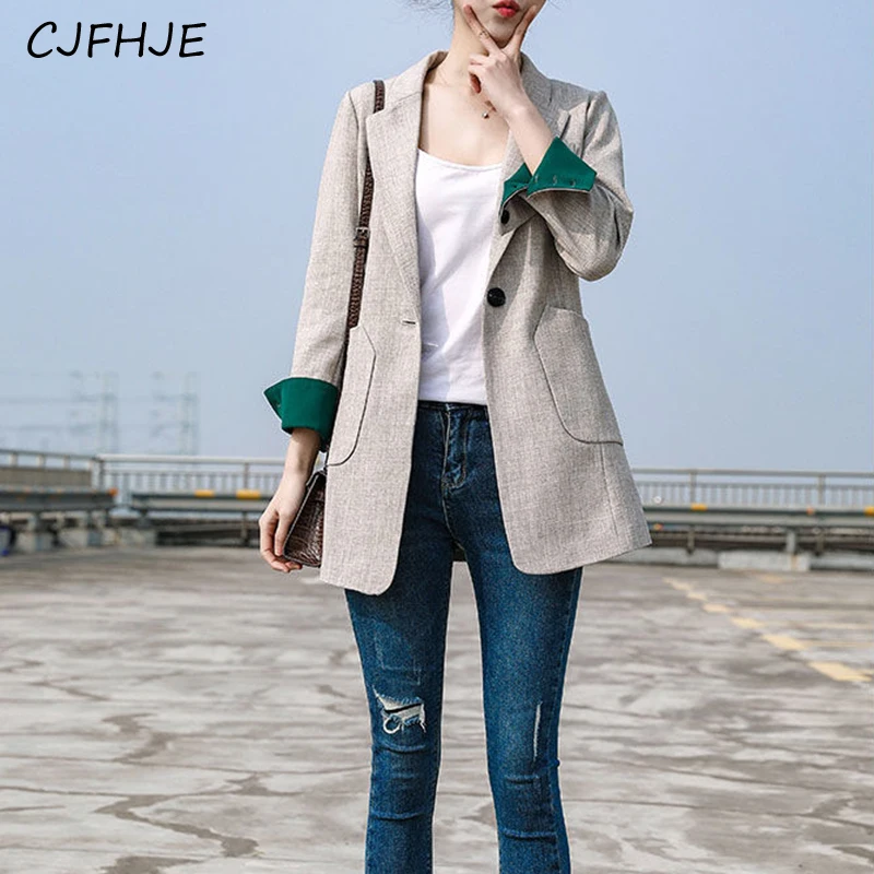 CJFHJE New Women's Solid Color Versatile Suit Jacket Spring Autumn Korean Retro Chic Casual Women Loose One Button Suit Jacket