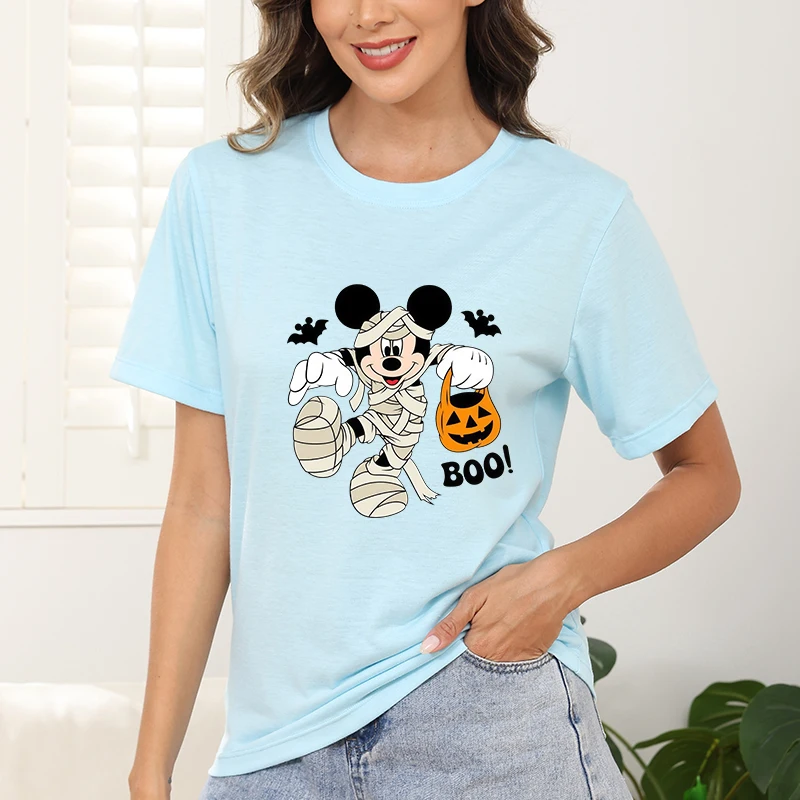 Ghost Disney Dames Gedrukt Dames Dames Casual Tops Y2k T-shirt Skelet Cartoon Pompoen Workout Dameskleding Halloween