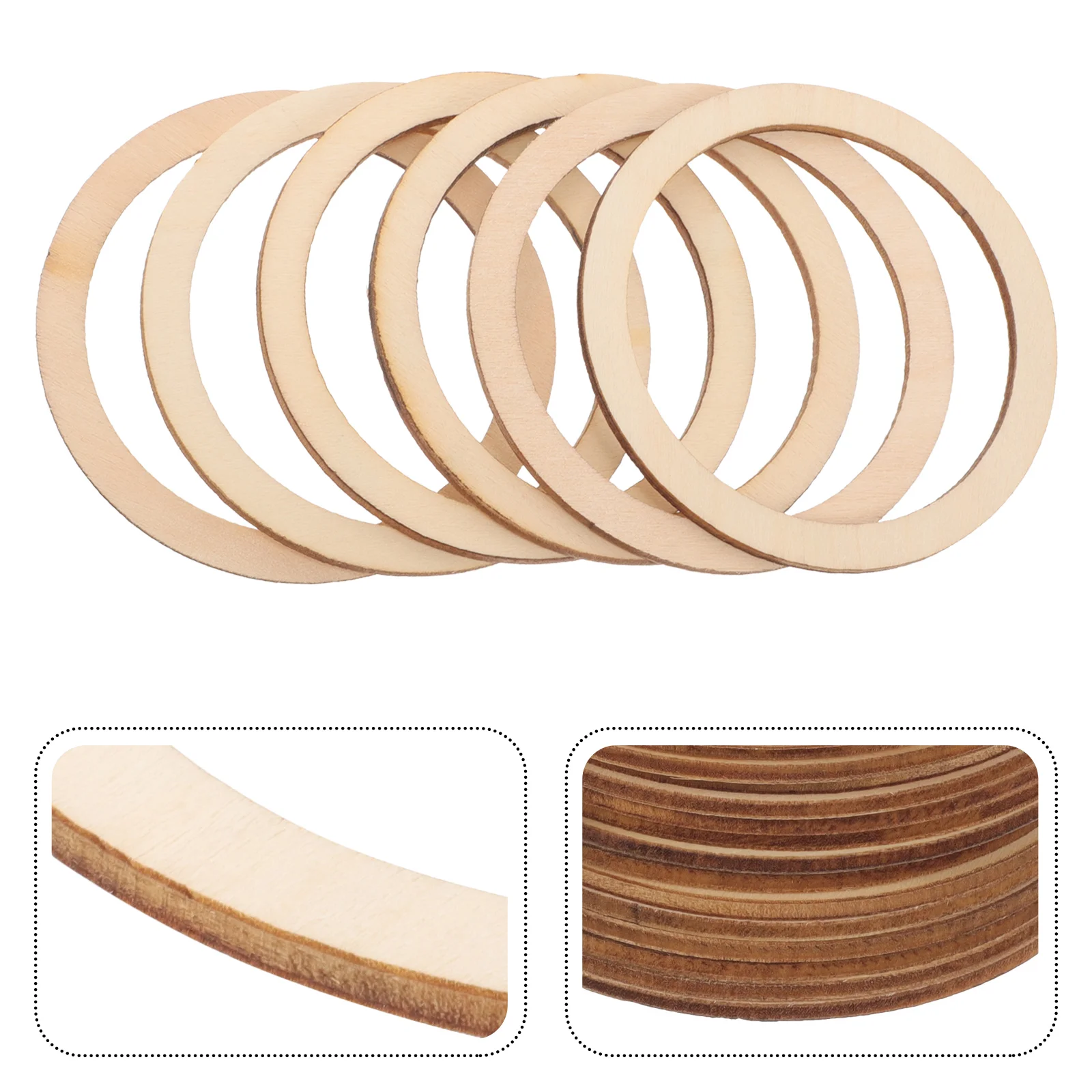 

50 Pcs DIY Craft Decor Round Shape Wood Chip Scrapbooking Embellishments Natural Hollowed Wooden Slice