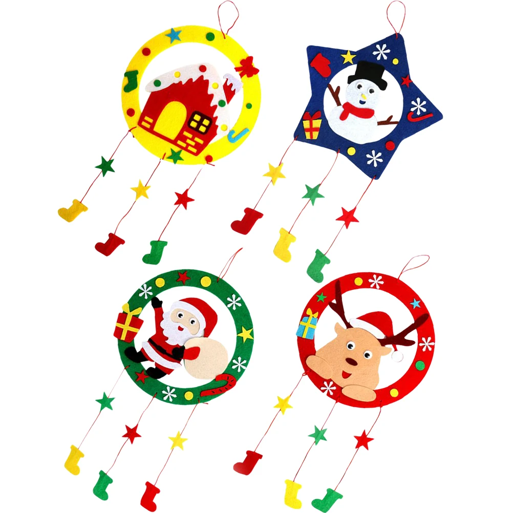 

Non-woven Fabric Wreath Craft Supplies 4 Sets Kids Diy Material Xmas Themed Decor Cartoon Ornaments Children Educational Toy