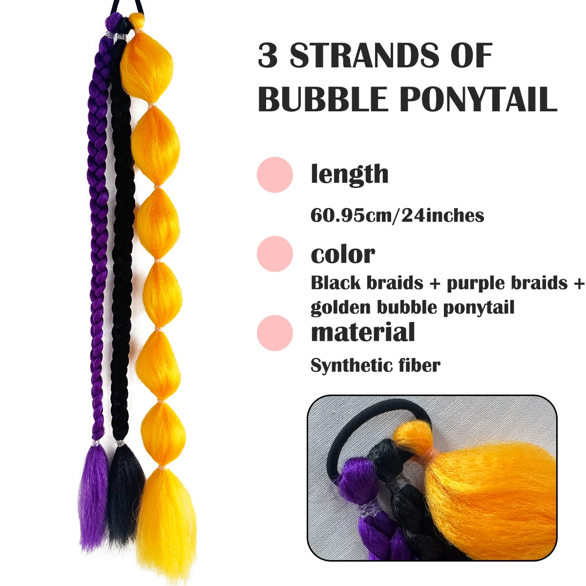 Synthetic 3-strand bubble braid ponytail wig extended lantern braid hair hand-woven wig ponytail for women's holiday daily