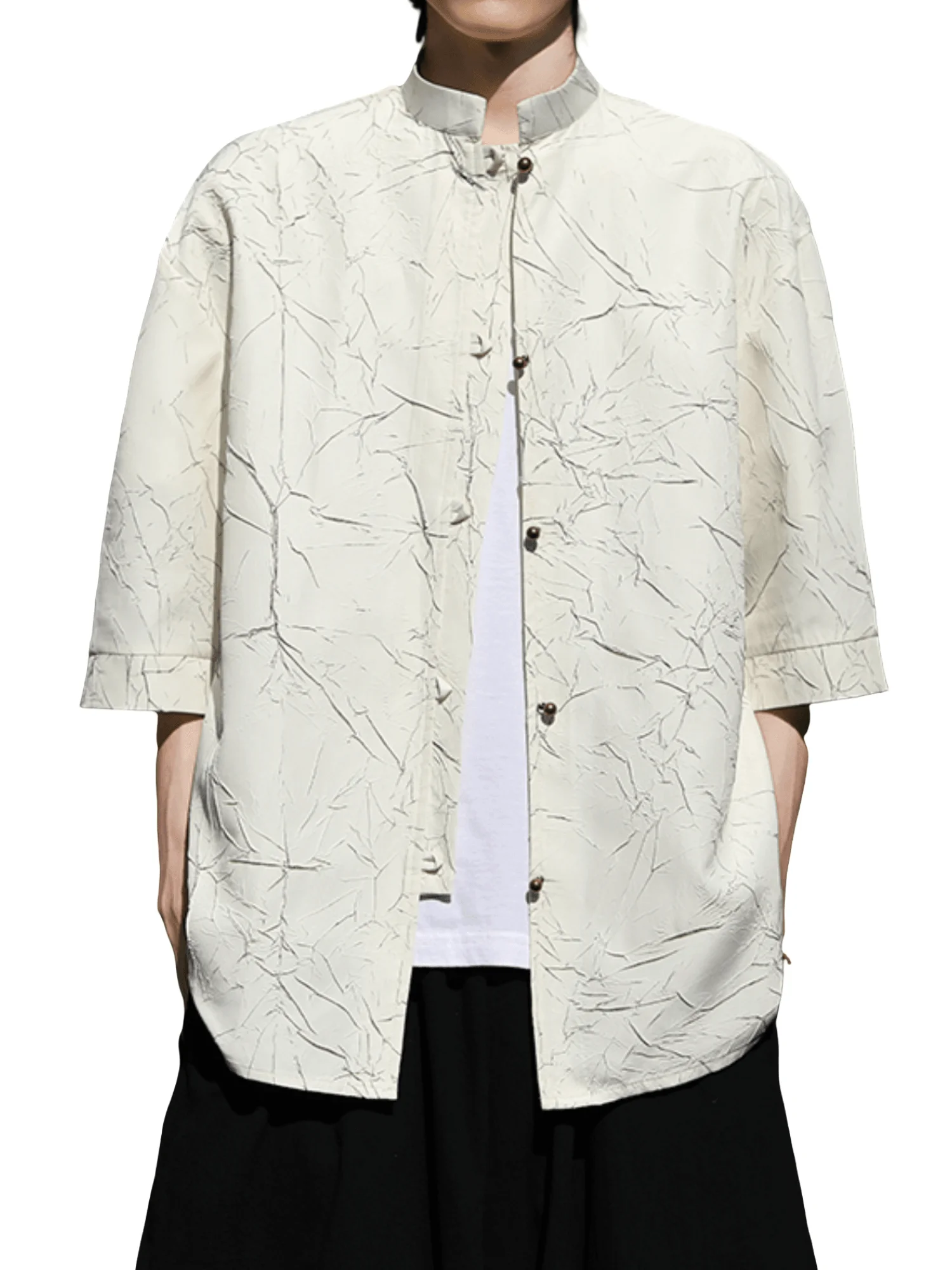 

Новая мужская летняя тонкая футболка из китайского ледяного шелка с коротким рукавом, в стиле ретро, на пуговицах, в стиле танского костюма, больших размеров