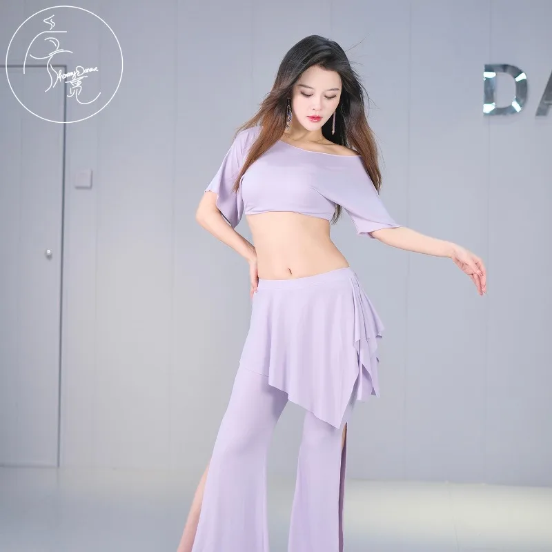 

customized belly dance costumes practice outfit performance clothes fairy aura water wave hip scarf pants set
