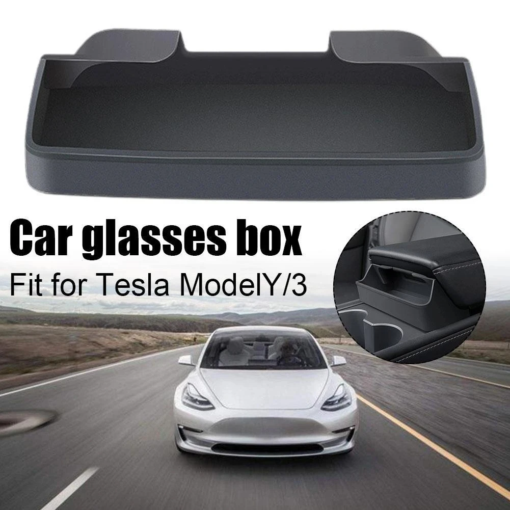 For Tesla Model 3/Y 2021-2023 Sunglasses Holder Armrest Box Glasses Pocket Center Console Organizer Car Glass Case Accessories