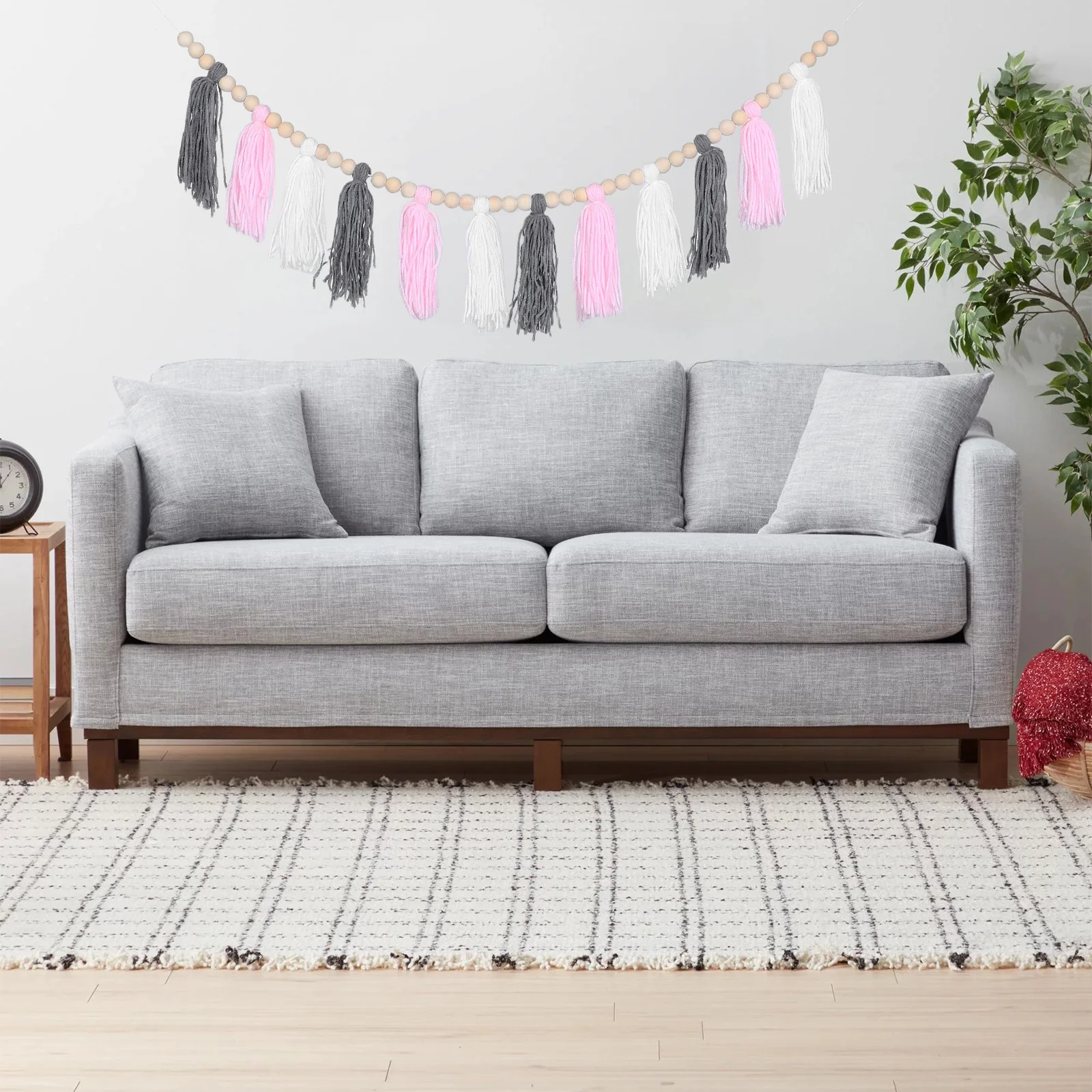 

Boho Beaded Tassel Garland Yarn Wood Bead Fringe Rustic Wall Hanging Party Bedroom Classroom Nursery Decor Banner