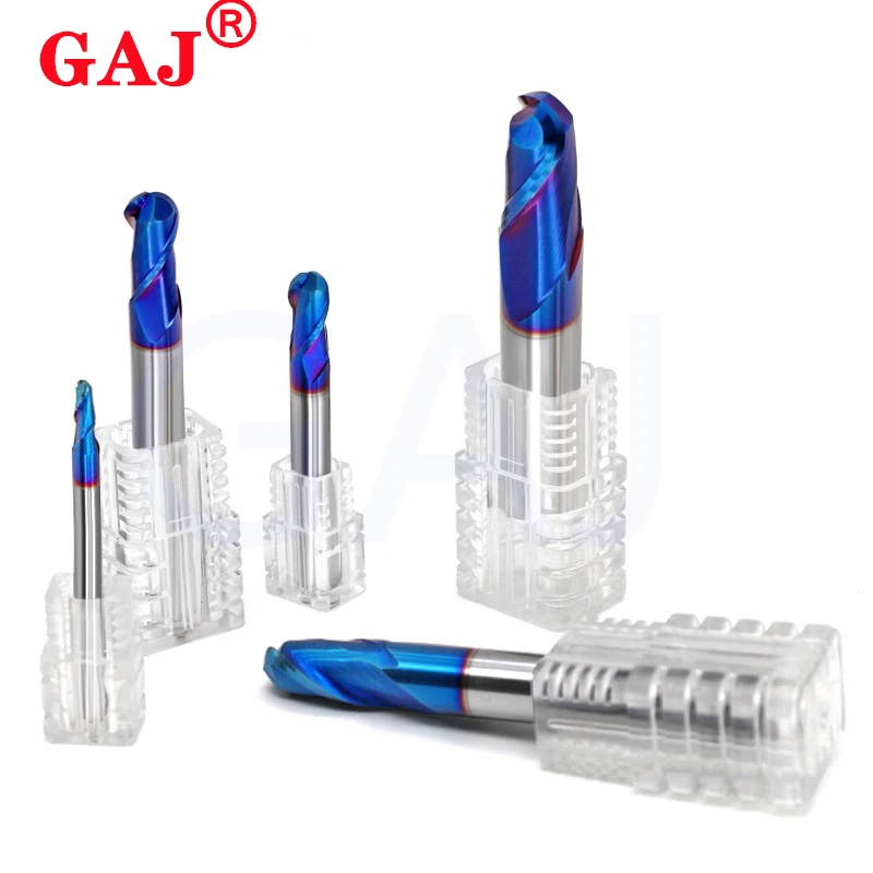 Milling CutterHRC65 Blue Nano Coating Milling Cutter 2Flute Tungsten Steel Carbide CNC Machine Machining Ball Head Endmills Tool