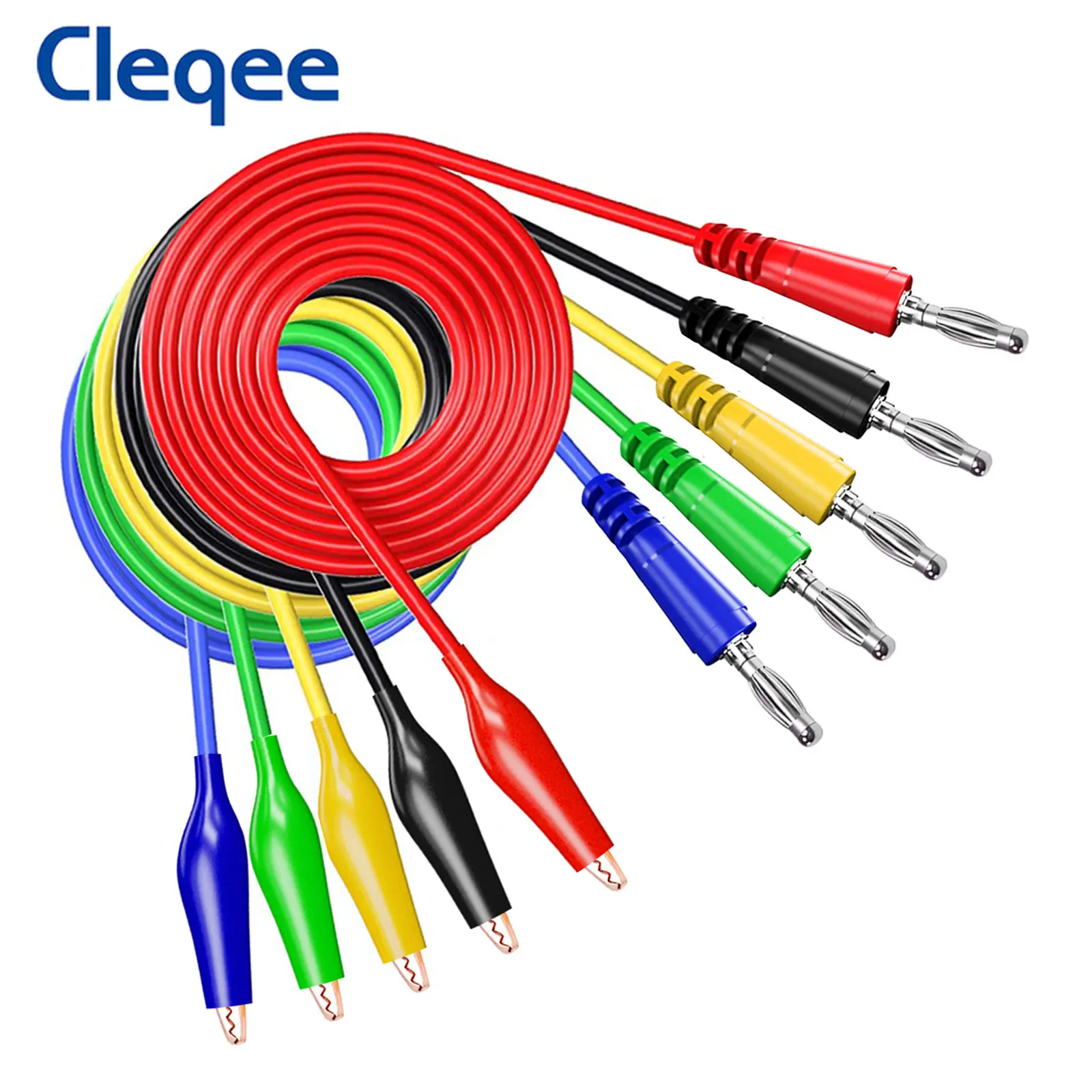 Cleqee P1042 4mm Banana Plug to Alligator Clip Multimeter Test lead Cable Shrouded Red Copper Crocodile Clamp