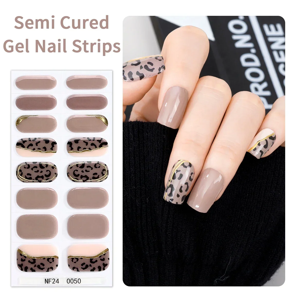 16Tips French Semi Cured Gel Nail Polish Strips UV Lamp Requirel Wraps Fingertip Artist Self-Ashesive Girl Beauty Nails Sticker