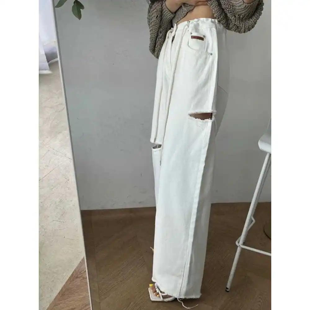 กางเกงยีนส์ขายาวทรงตรงเอวสูงสำหรับผู้หญิง ฤดูใบไม้ผลิ 2024 แฟชั่นคลาสสิก สวมใส่สบาย