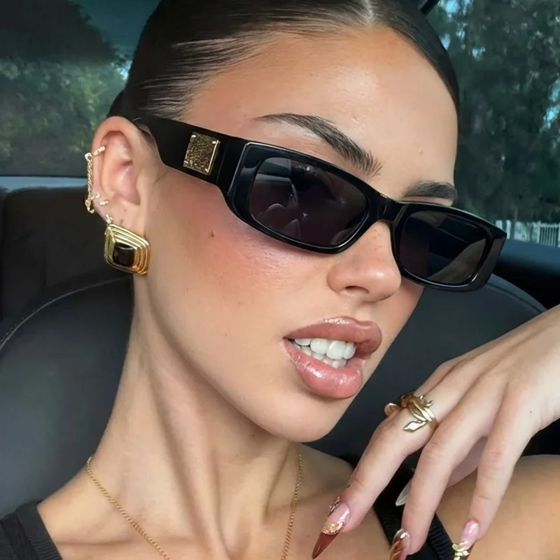 

Fashion Sunglasses Women's Rectangular Black Glasses Retro Square Small Frame Sunglasses Outdoor Driving UV400 Men's Goggles