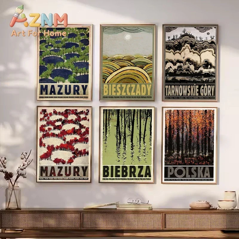 Vintage Poland City Biebrza Solina Zakopane Canvas Printing Posters And Prints Wall Art Picture for Living Room Home Decor Gift