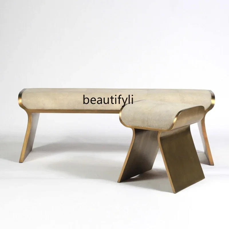 

xxItalian-Style Light Luxury Bed End Stool Stainless Steel Sofa Stool Shoe Changing Stool Bedroom Door Cloakroom Bench