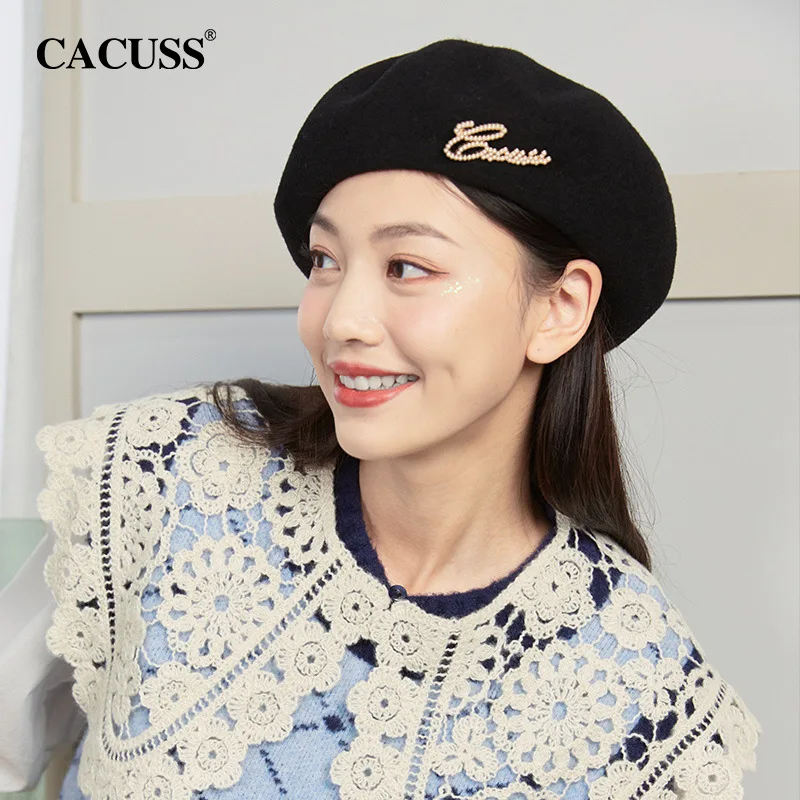 

Sheep Wool Warm Windproof Autumn Winter Letter Beret Korean Fashion Hat Female Japanese Student Style Retro Painter Hat