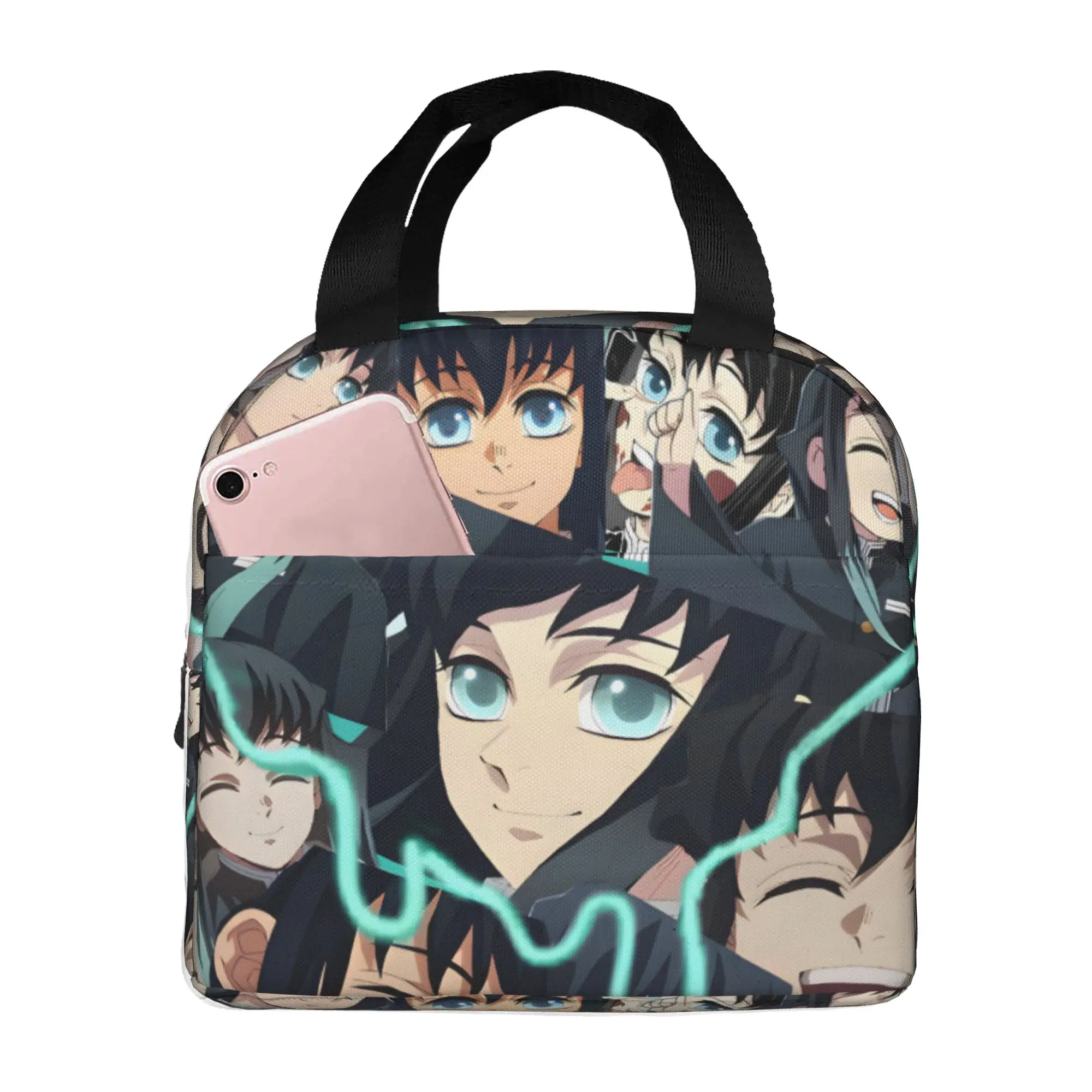 Custom Muichiro Demon S-Slayer Resuable Lunch Box Women Multifunction Japanese Thermal Cooler Food Insulated Lunch Bag School view 2