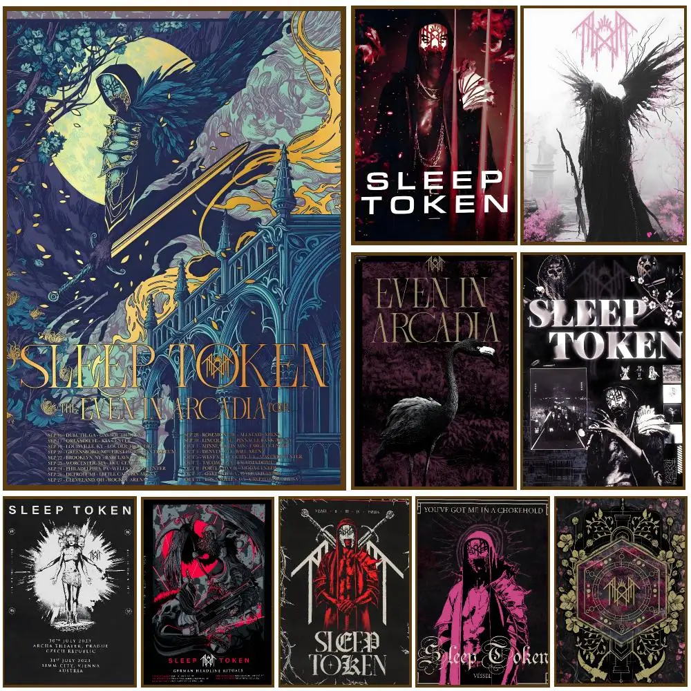 Sleep Token Band Dark Metal Poster Self-adhesive Living Room Bedroom Party Bar Decor Moisture-proof Fade-resistant HD