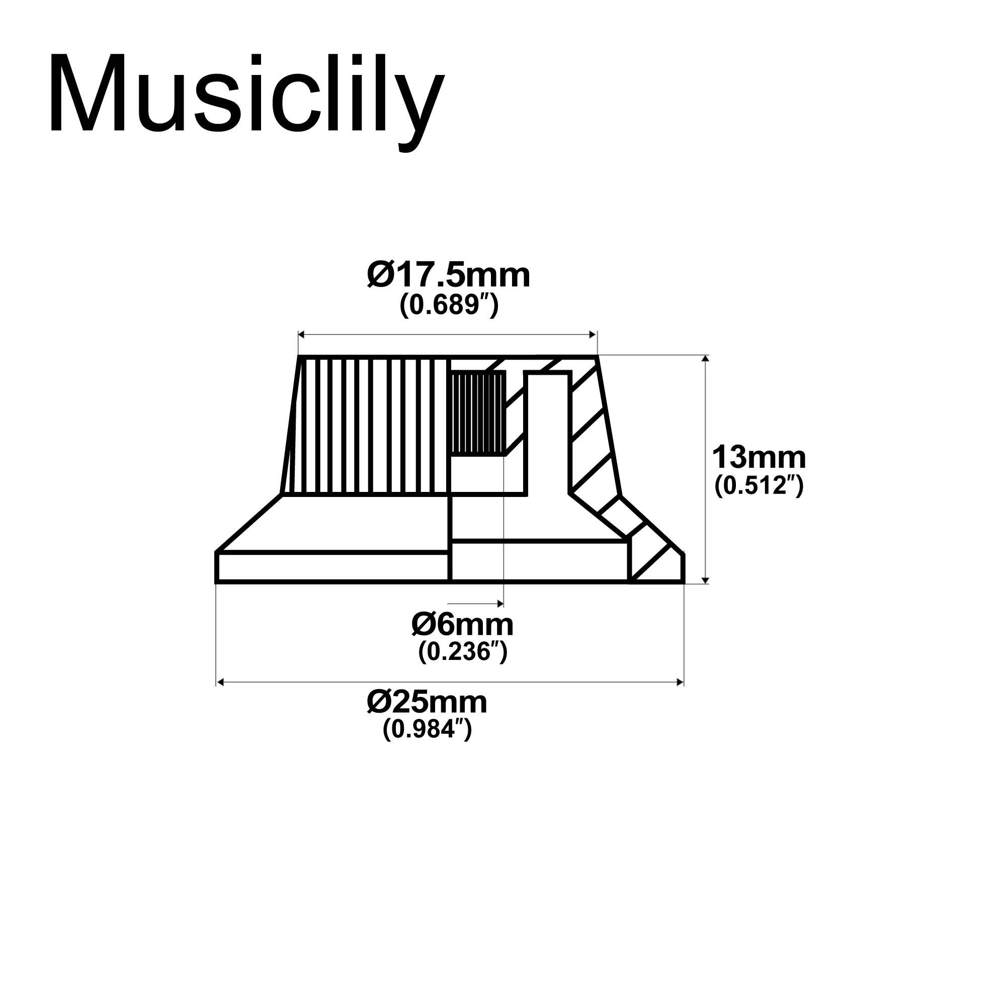 Musiclily Pro Metric Size 18 Splines 1 Volume 2 Tone ST Style Knobs Set for Asia Import Guitar Bass Split Shaft Pots