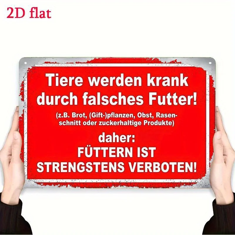 Metal Prohibition Sign - Bilingual German/English No Feeding Warning,  Durable Plaque for Zoo, Farm, Pet Areas, Home & Office De