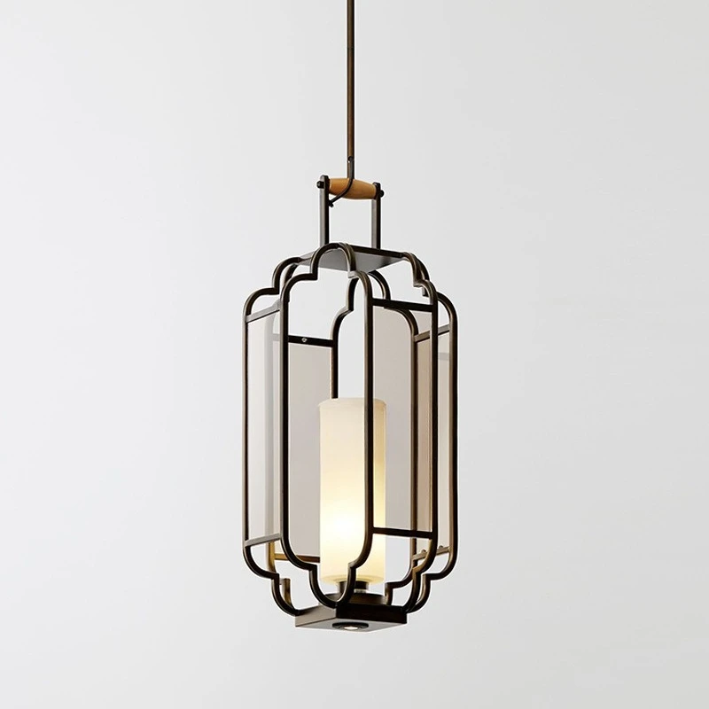 Modern new Chinese classical lantern chandelier, glass wrought iron chandelier in the entrance restaurant c