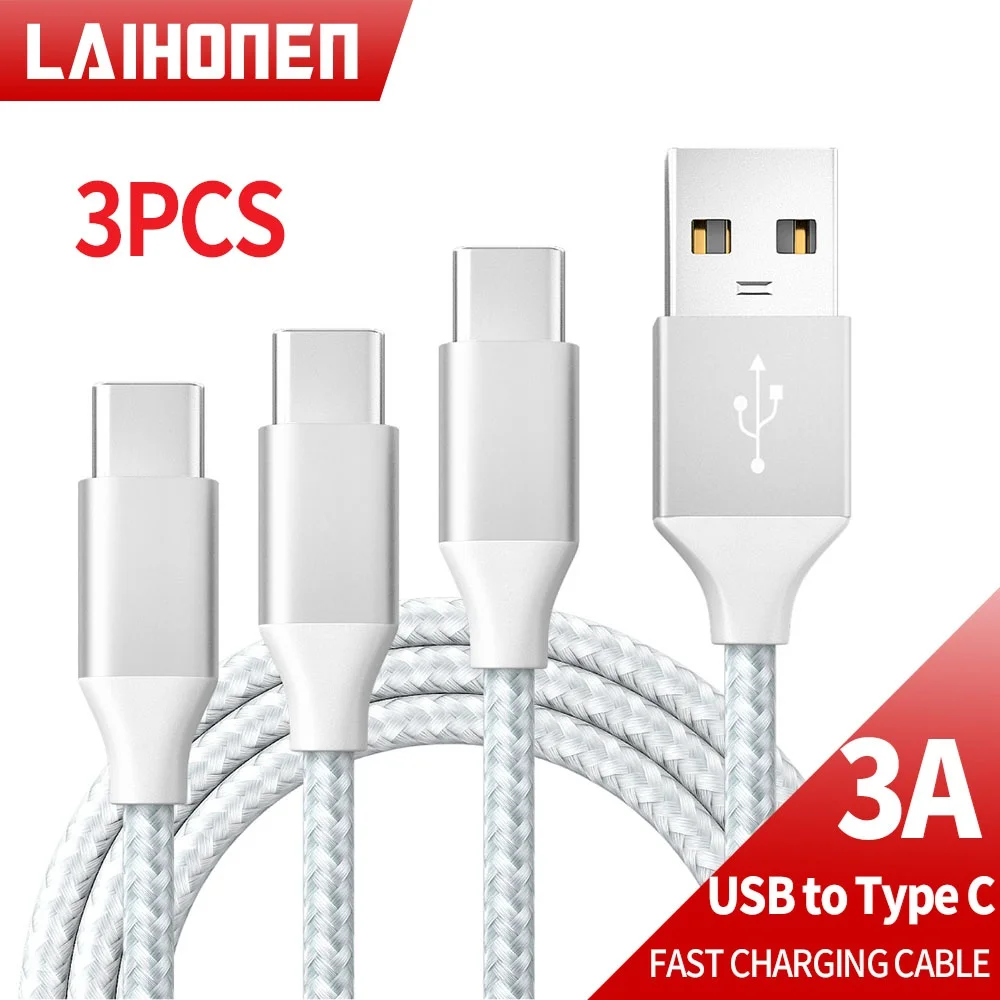 3 pacote cabo usb tipo c 3a cabo de carregamento rápido náilon trançado cabo carregador fio para macbook xiaomi samsung huawei cabo usb c 3m