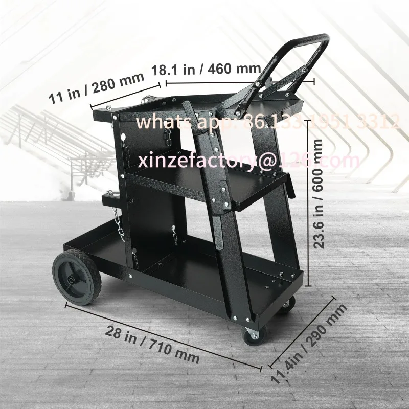 Customizable Welding Cart 3-Tier Welder Cart with Swivel Wheels Safety Chains Rolling Tank Storage for Plasma Cutter
