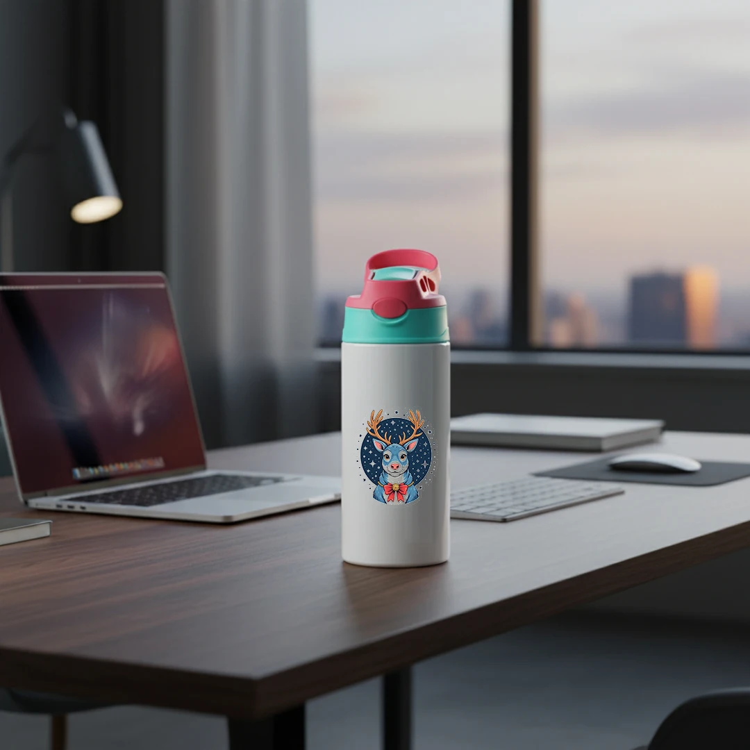 Термочашка из нержавеющей стали 304 + соломенная чашка с изображением северного оленя + фон звездного неба + розовые уши Рождественский подарок ограниченной серии