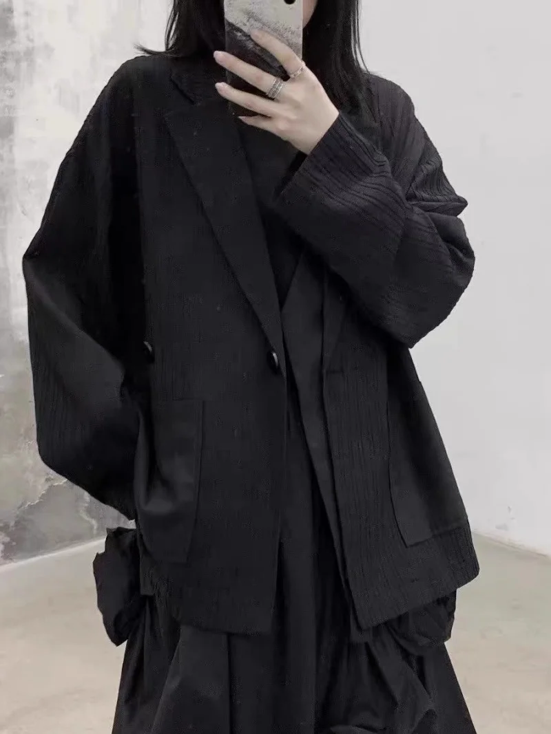 Retro Suit Jacket Women's Dark Design Patchwork Casual Loose Cardigan Top | Spring Autumn Blazer w446