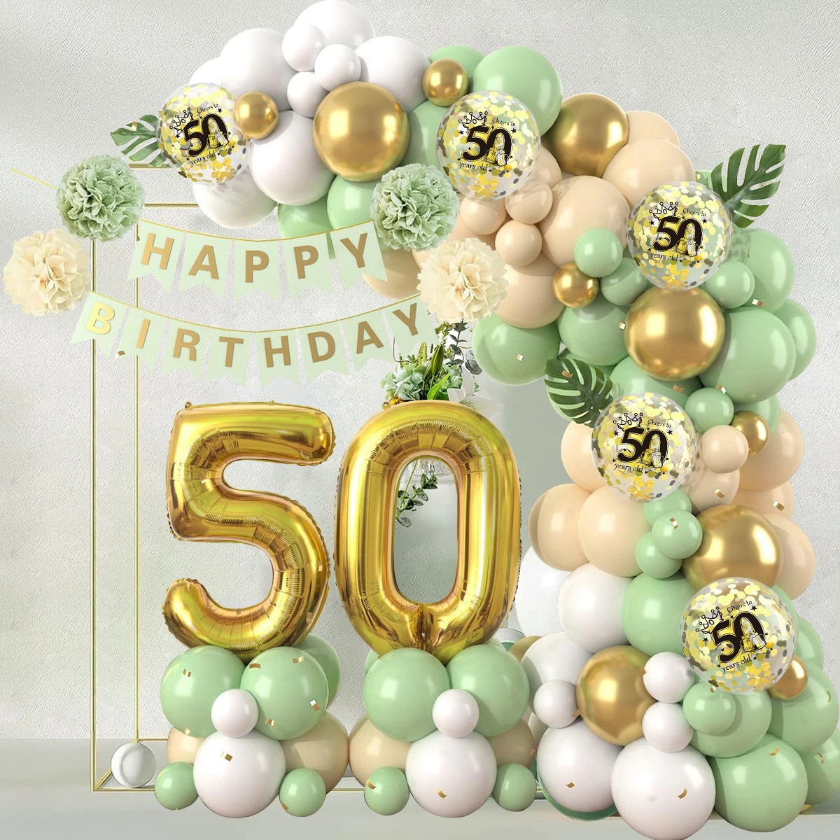 حكيم الأخضر بالون جارلاند قوس عدة النثار اللاتكس بالون سعيد 18 30 40 50 سنة عيد ميلاد الكبار الذكرى ديكور الحفلات #4