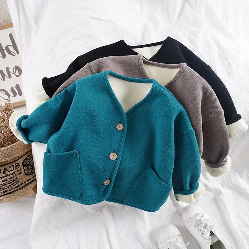 Autumn and Winter Men's and Women's Coats Baby Foreign Style Children's Retro Thickened Integrated Fleece Fashionable Cardigan