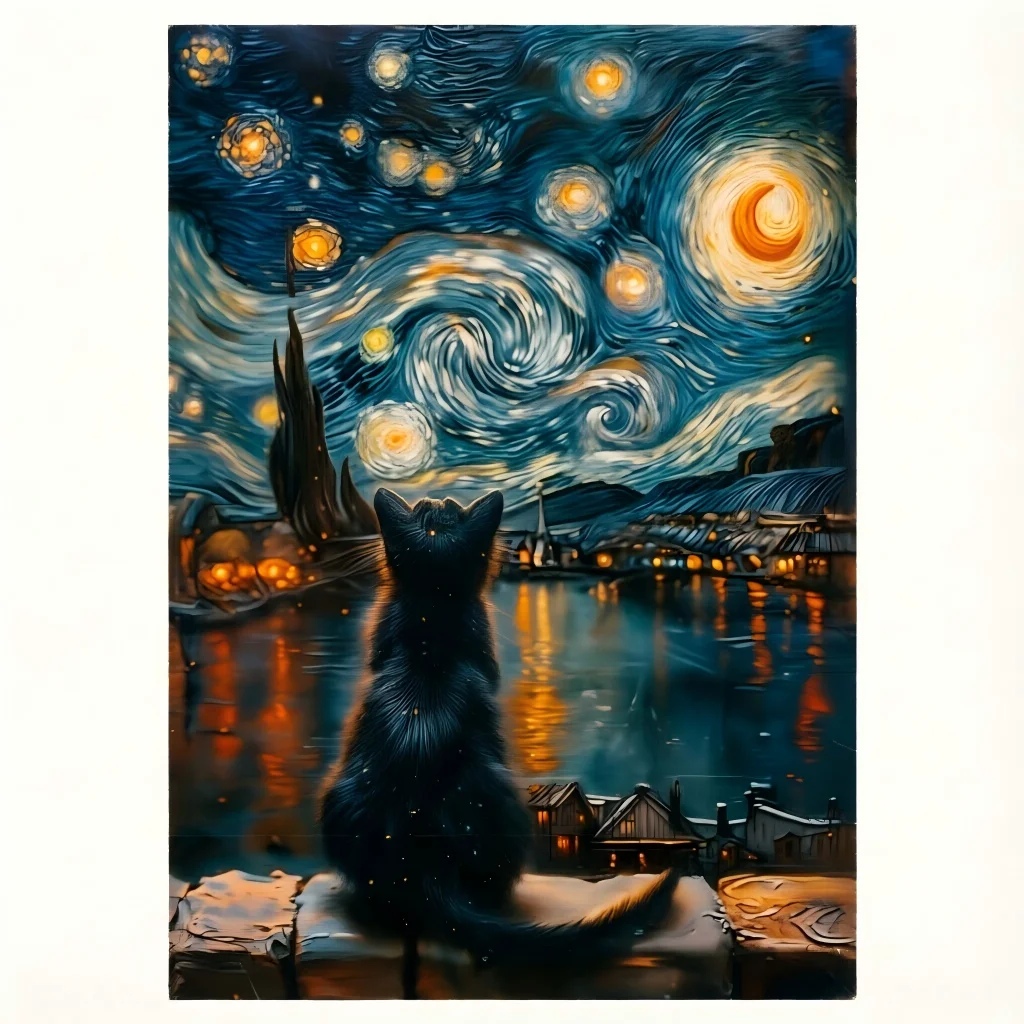 Cute Cat Jigsaw Puzzle - Adorable Kitten & Bird Scene,Starry Night Cat, Funny Toilet Cat, Whimsical Art Puzzle for Adults & Kids