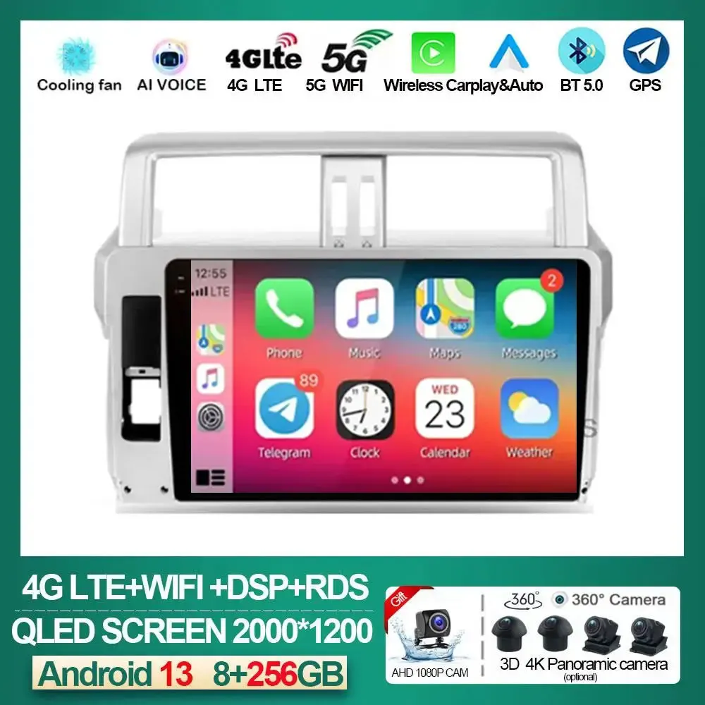 Leitor multimídia para carros Android 13, Leitor de vídeo, rádio, estéreo, 2Din, GPS, Toyota Land Cruiser Prado 150, 2013, 2014, 2015-2017