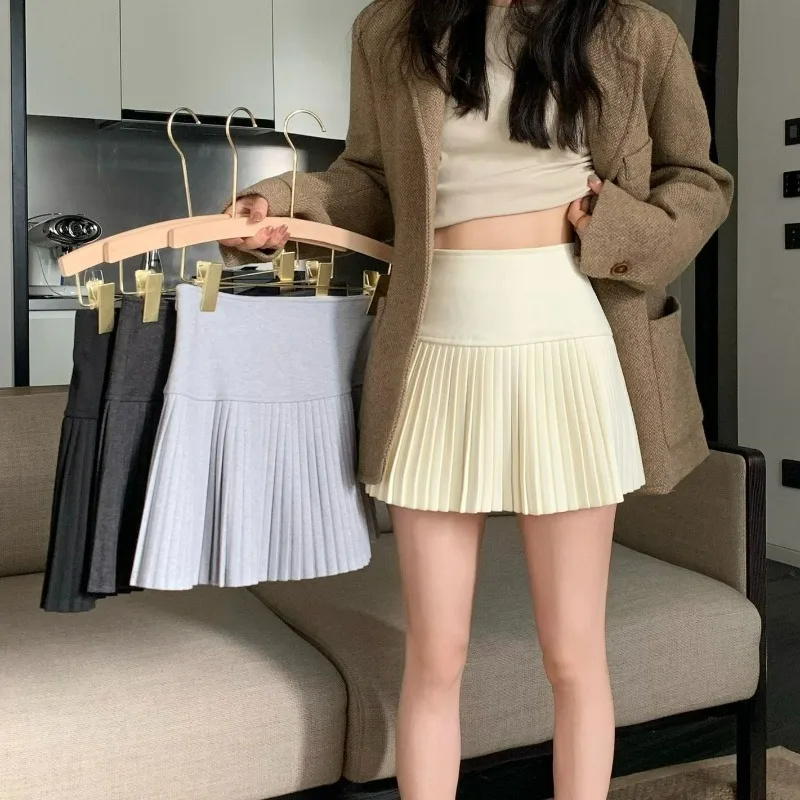 

New Classic Version Spice Girl Knitted Skirt High Waist and Thin Fashion Anti-light A-word Woolen Pleated Skirt Short Skirt
